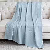 Amazon Basics Waffle 100% Viscose from Bamboo Blanket, Throw, Blue | Lightweight Breathable Throw Blanket for Hot Sleepers, Silky Smooth, Ideal for Bed, Couch, Travel, All Seasons