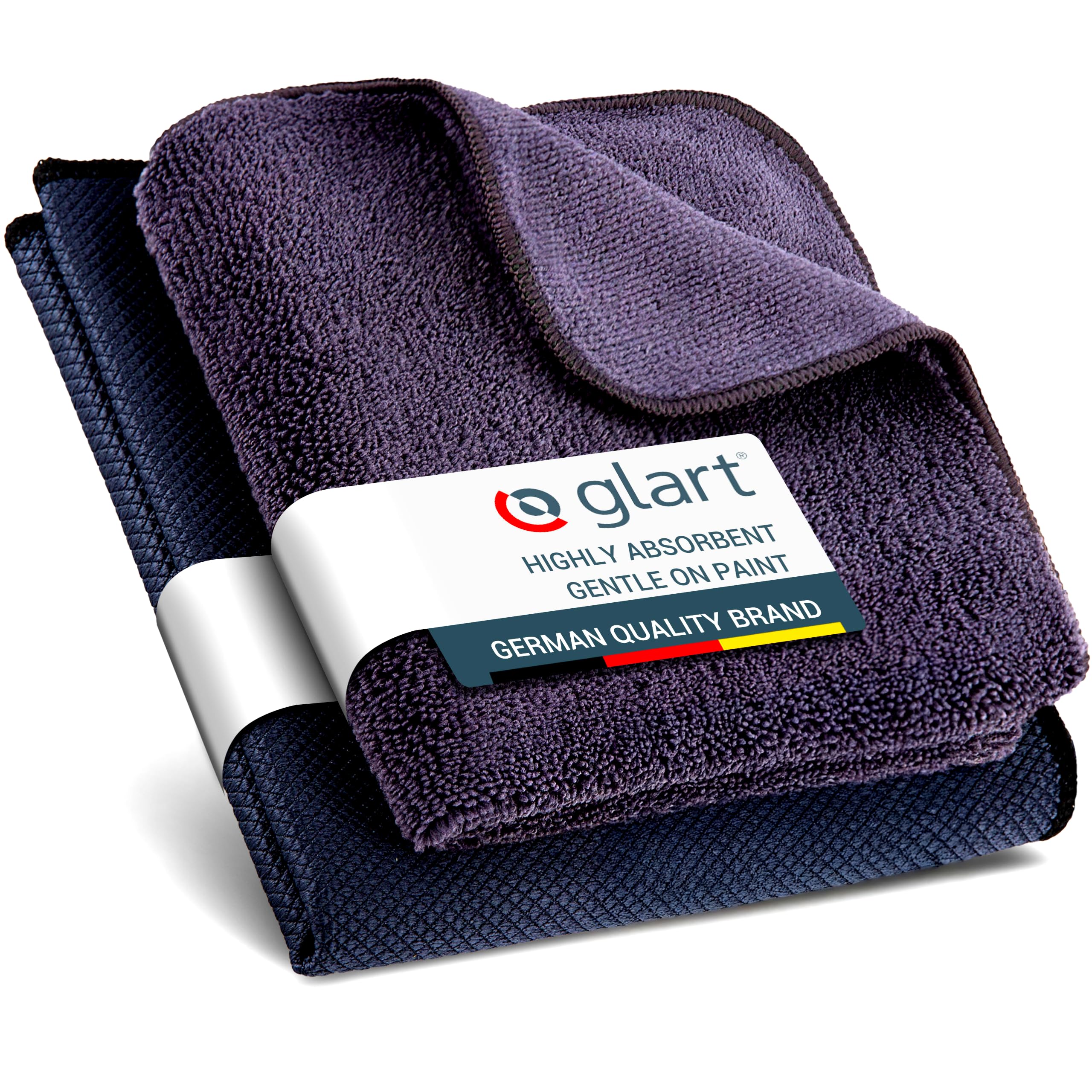 Glart 4484 Microfiber Cloths 4pc Set - 40x40cm - 360 GSM - Lint-free & Absorbent - Edged, Machine Washable - for Car, Home, Bathroom, Kitchen - 80% Polyester, 20% Polyamide - Grey/Blue