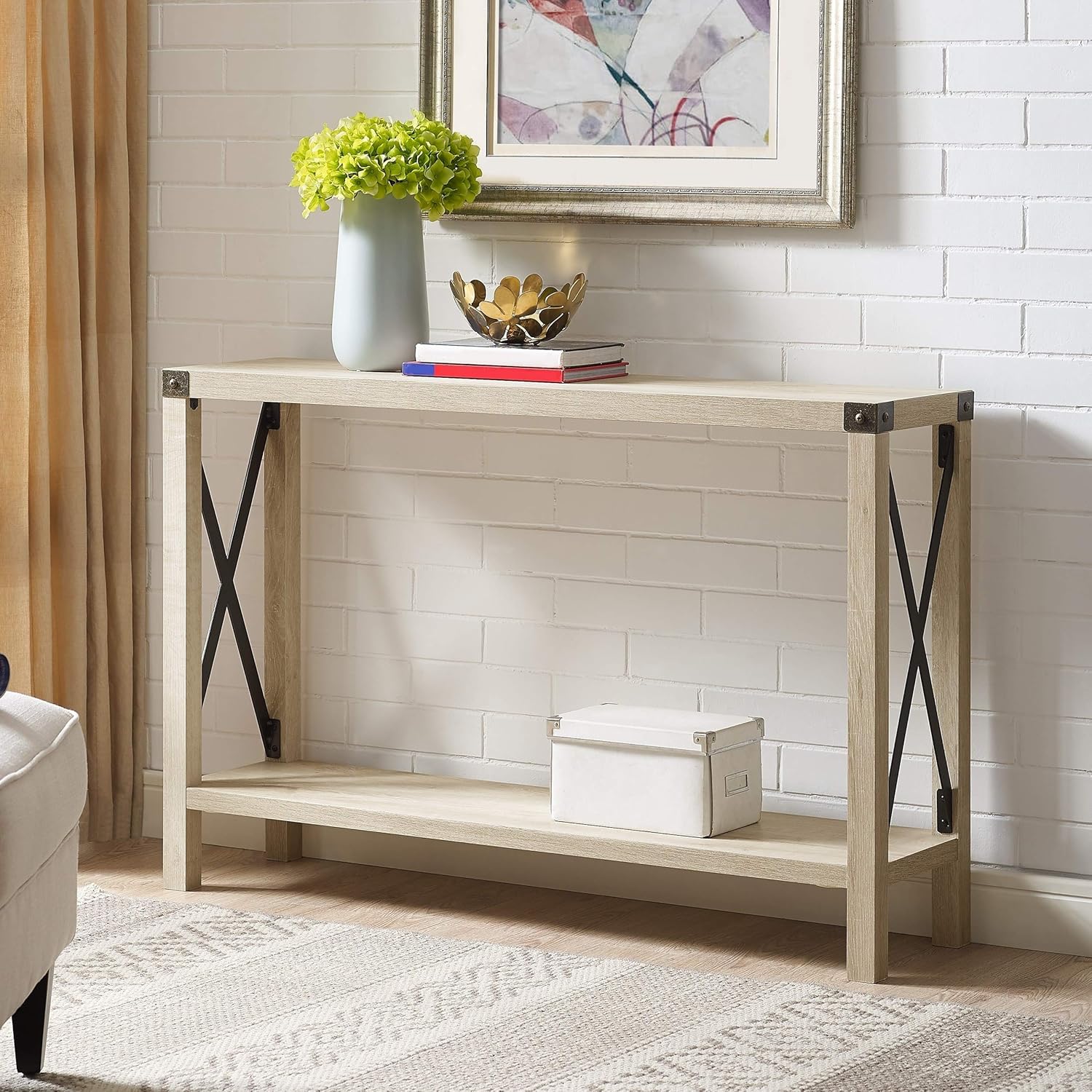 Amazon Com 46 Urban Industrial Farmhouse Metal X Entry Table
