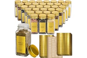 LARAMAID 644 Minimalist Spice Label Set, Black Text on Gold Vinyl Waterproof Label Sticker with Removable Adhesive - Fits on Round, Square and Rectangle Jars - Organize Spice, Herb and Seasonings