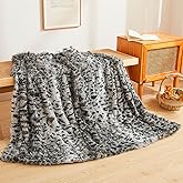 XeGe Luxury Faux Fur Cheetah Print Throw Blanket, Soft 50x60 Leopard Print Fluffy Blanket Throw, Shaggy Plush Decorative Couch Blanket, Cute Furry Animal Throw Fuzzy Blanket for Sofa Bed, Grey