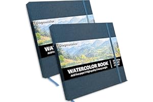 DagouColor Watercolor Journal Book, 8.5"x8.5", 2 Pack, 230GSM, 24 Sheets Cold-Pressed Water Color Paper Pad, Fabric Cover & E