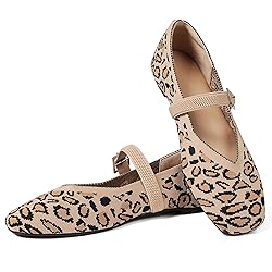 CELNEPHO Leopard Mary Jane Flats for Women Square