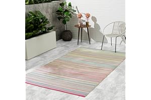 Fab Habitat Outdoor Rug - Waterproof, Fade Resistant, Crease-Free - Premium Recycled Plastic - Striped - Patio, Deck, Porch, Balcony, Laundry Room - Cancun - Candy - 4 x 6 ft