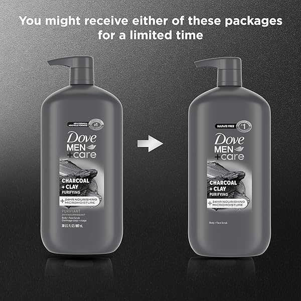 DOVE MEN + CARE BODY AND FACE SCRUB CHARCOAL + CLAY BODY WASH FOR MEN WITH 24-HOUR NOURISHING MICROMOISTURE TECHNOLOGY 30 OZ