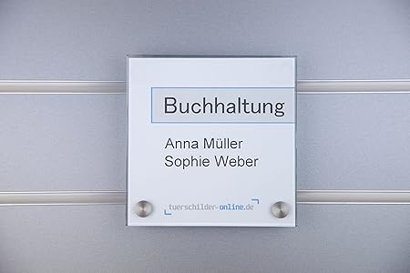 Glastürschild Toscana 150 mm - 2 Halter (Türschild aus ESG Glas für Büro, Praxis, Office oder Verwaltung)