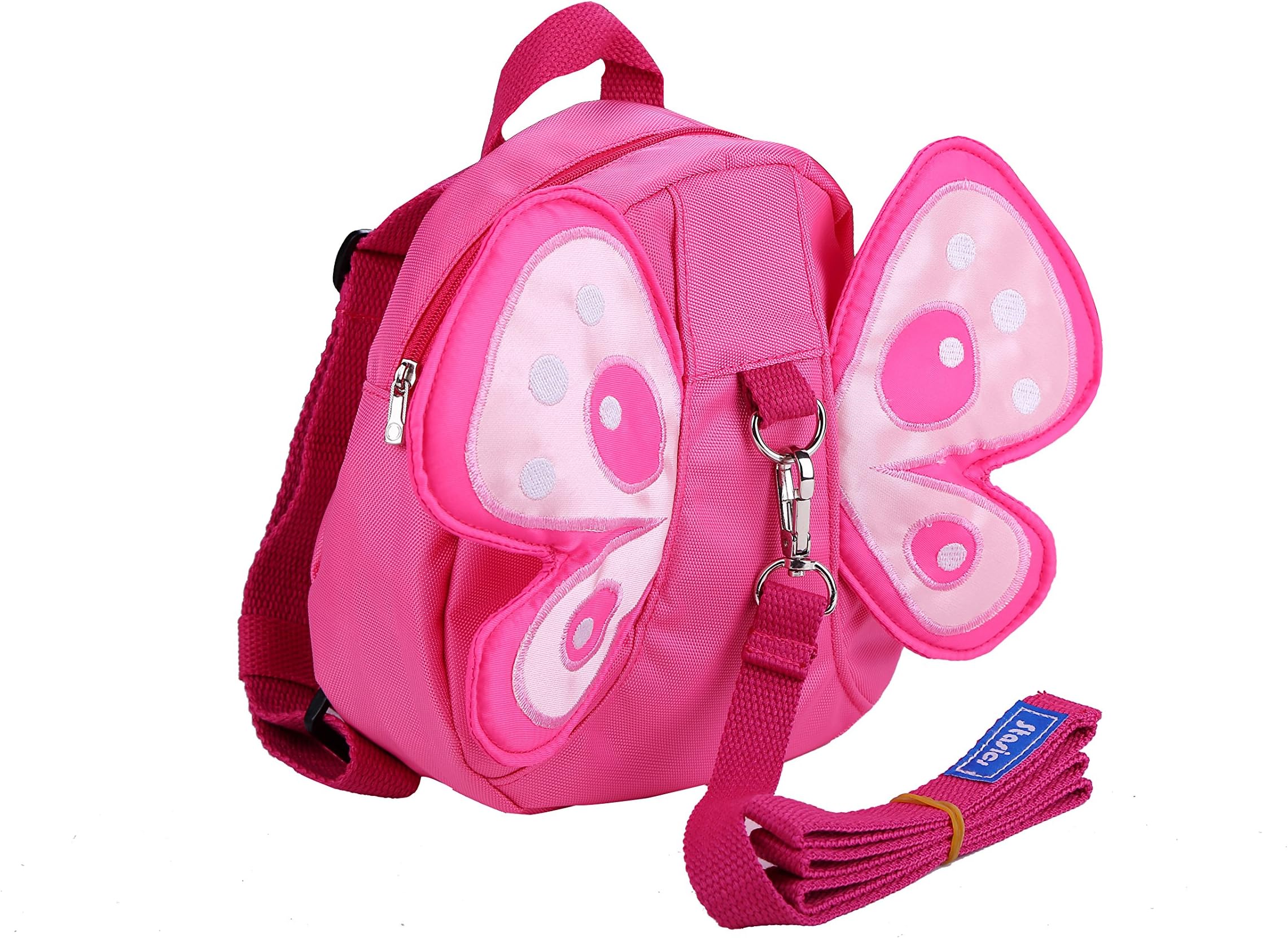 Toddler Backpack with Attachable Safety Harness,Cute Pink Butterfly Book Bag,Child Runaway Restraint,Loop for Parents to Hold, Public Places Kid Keeper