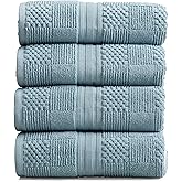 Springtree Home 100% Cotton Bath Towel Set of 4 | Blue Towels | Geometric Textured Design | Absorbent & Quick-Dry | 4 Bath Towels | Oeko-TEX® Standard 100 Cotton | Myla Collection - Arona Blue
