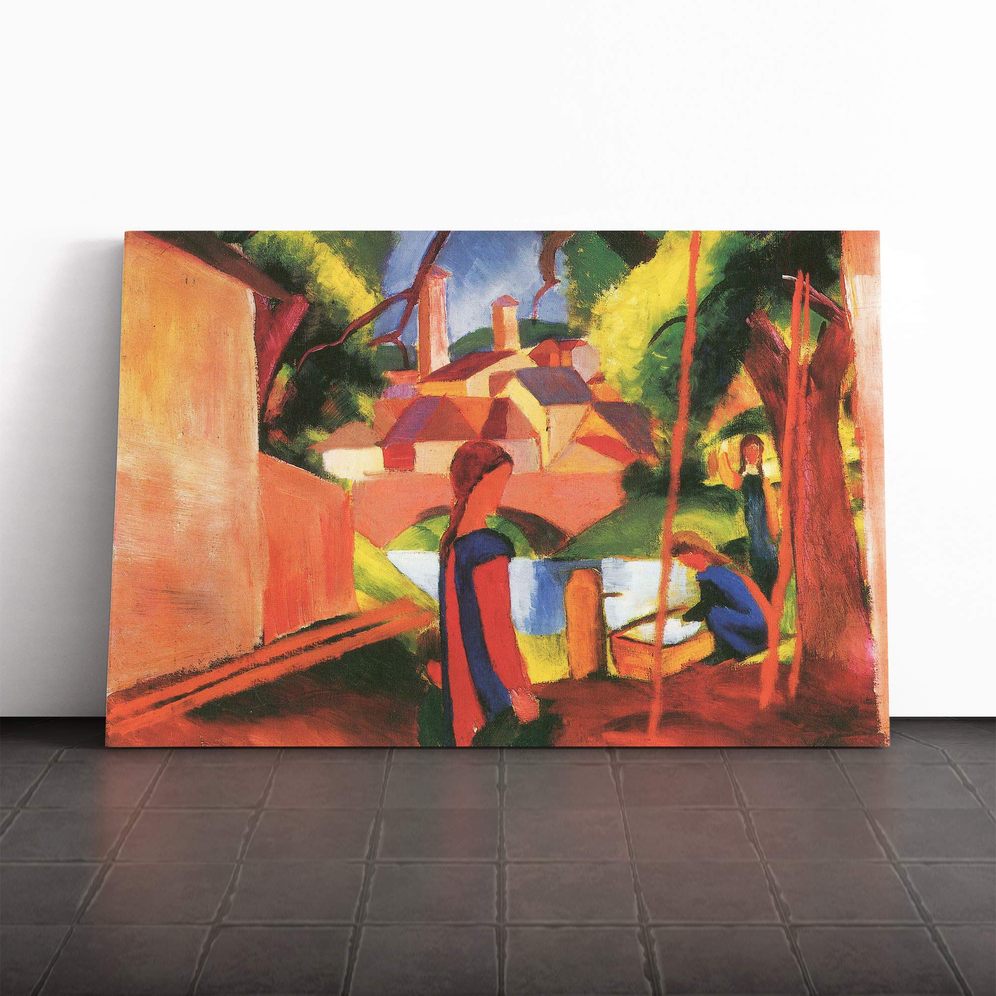August Macke Walking to Town Canvas Print | Gallery Wrapped 30mm Frame Wall Art | 20x14 inches | Ready to Hang | Modern Picture | Living Room Bedroom Lounge Office