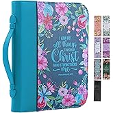 Bible Cover Case for Women PU Leather Woman Book Carrying Bag Bible Study Sipples Accessories with 7pcs Paper Bookmark Journaling Kit Christian Gifts