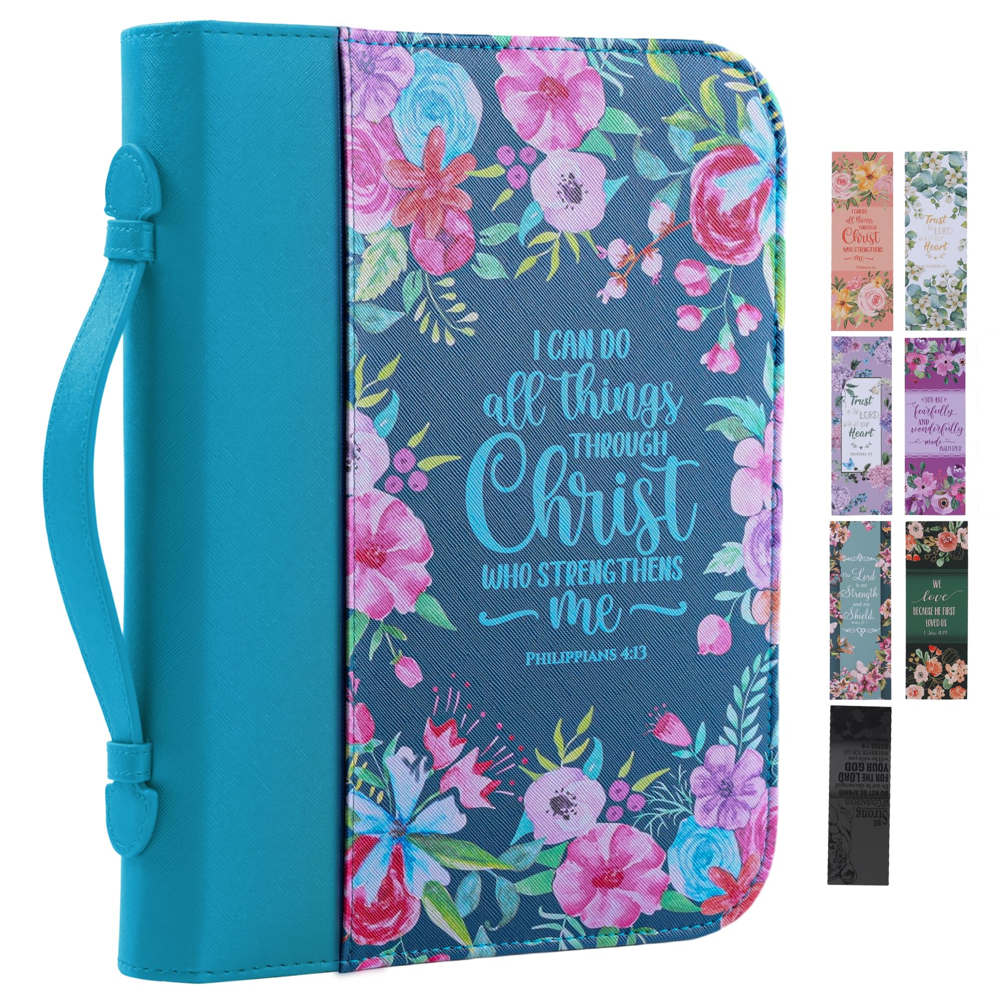 Photo 1 of Bible Cover Case for Women PU Leather Woman Book Carrying Bag Bible Study Sipples Accessories with 7pcs Paper Bookmark Journaling Kit Christian Gifts