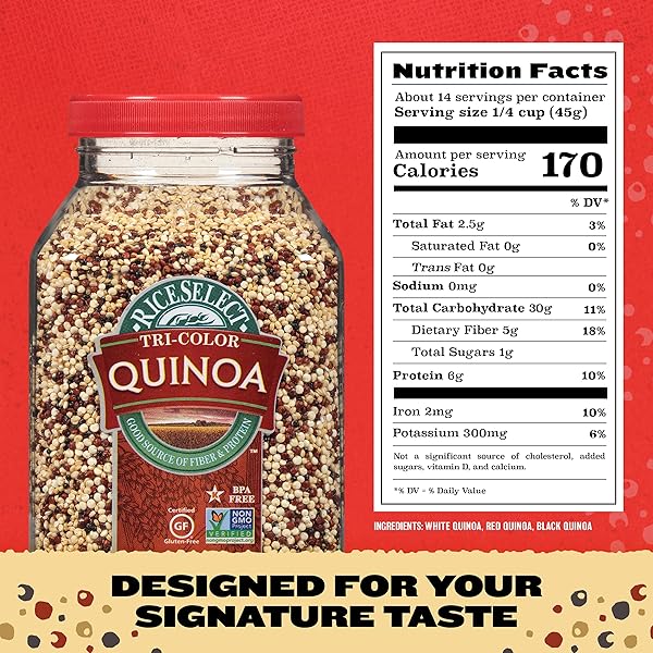 RICESELECT TRI-COLOR QUINOA, PREMIUM GLUTEN-FREE SEED, STAR-K KOSHER, AND NON-GMO QUINOA, 22-OUNCE JAR