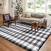 COLORPAPA Checkered Area Rug 5x7, Washable Rugs for Living Room, Modern Neutral Non Slip Indoor Carpet for Bedroom Office Patio Dining Room (Black and White)