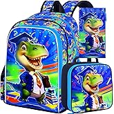AGSDON 3PCS Dinosaur Backpack for Boys, Kids Bookbag Water Resistant School Bookbag for Elementary, Boy Backpacks with Lunch Box
