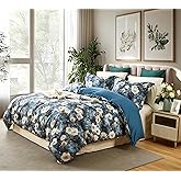 Cupocupa King Size Comforter Set - Floral Boho Bedding Comforter Set, Soft Reversible Botanical Comforters 3 Pieces 2 Pillow Shams for King Size Bed, Aesthetic Bedding.
