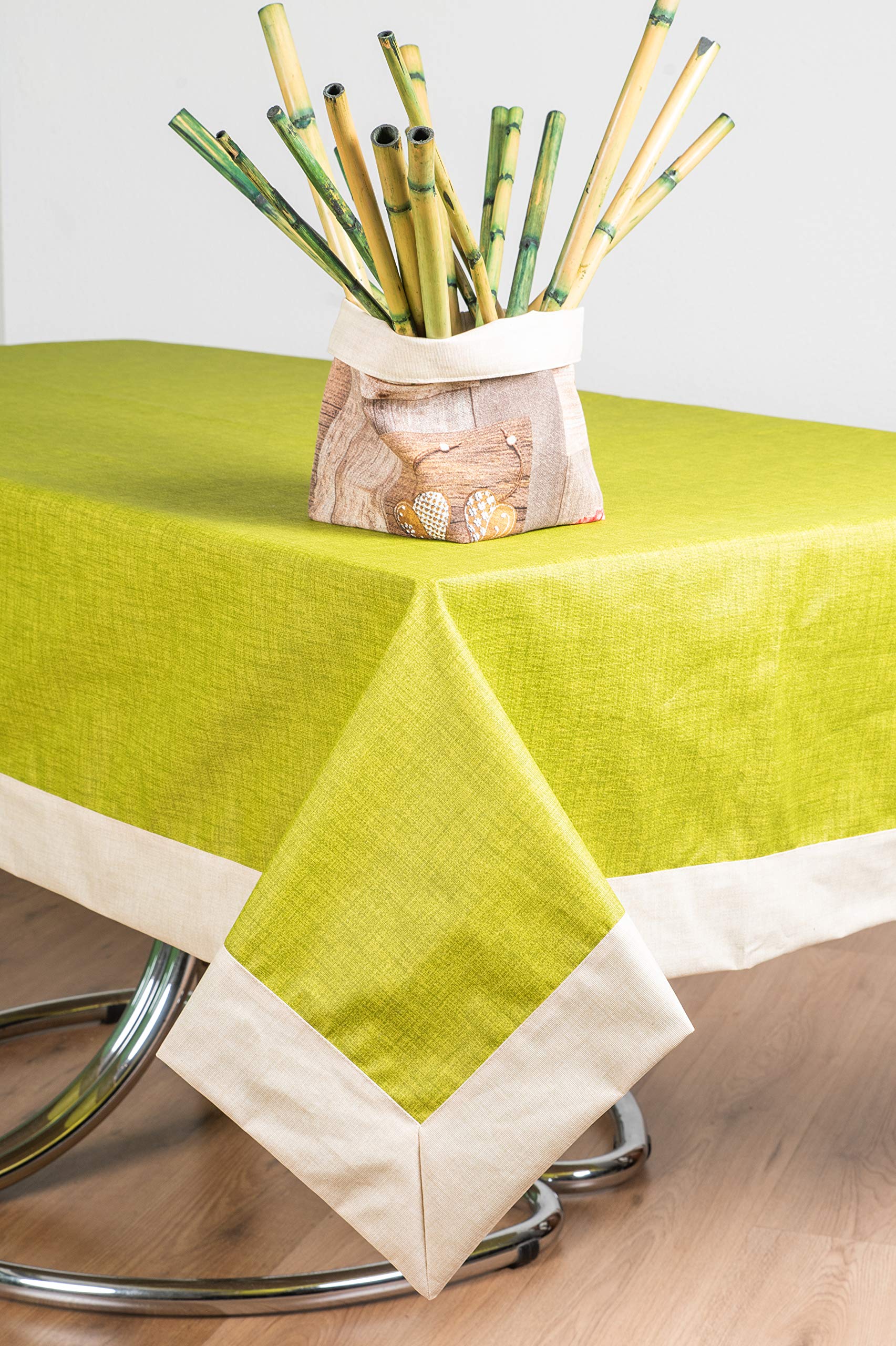 ESSE HOME - CONFESTYL Line - Rectangular Anti-Stain Tablecloth for 12 People - Cinzia 100 (140 x 300, Green - Beige)
