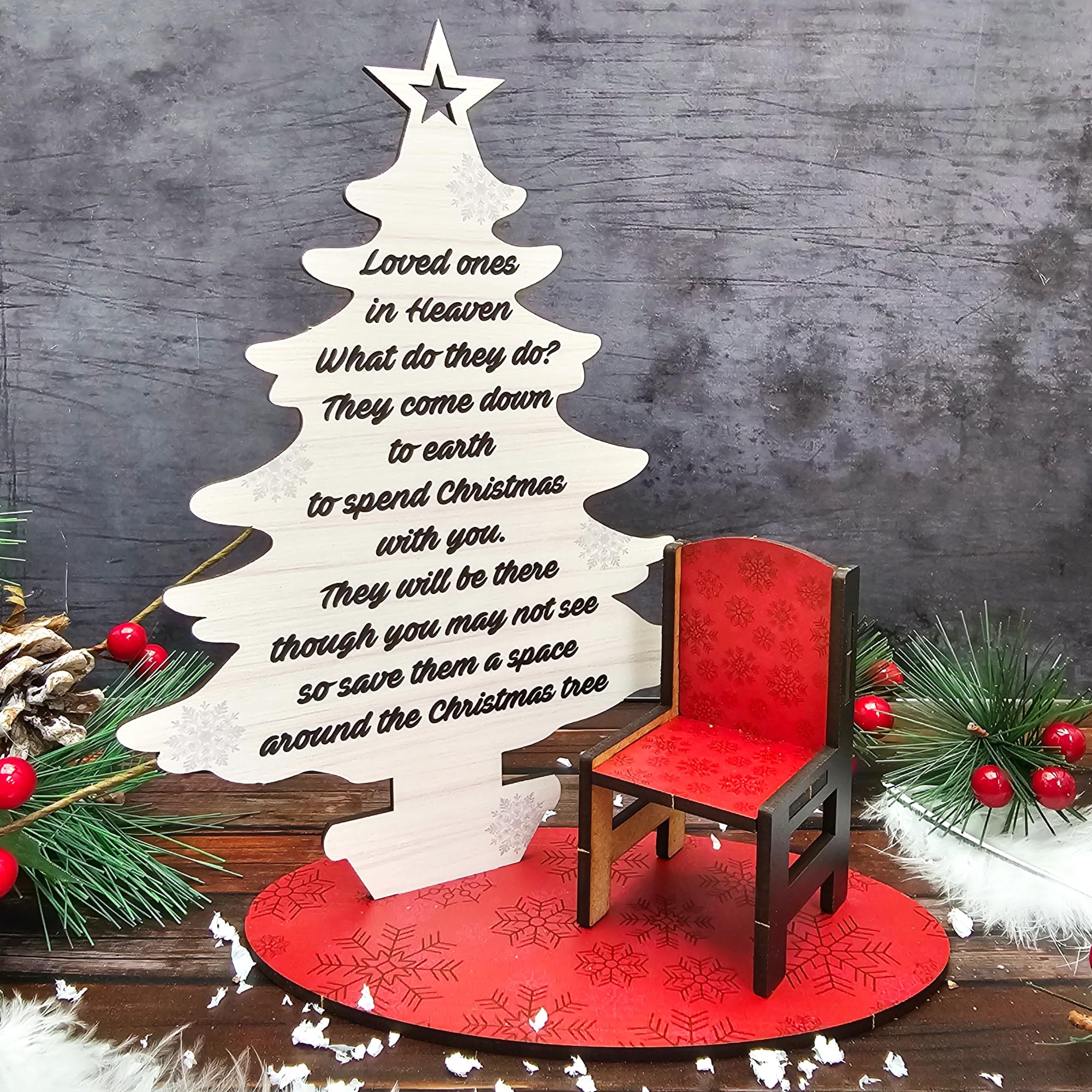Loved ones in Heaven What do they do? A Touching Tribute with Our Wooden Memorial Christmas Tree Set - Available in 5 Stunning Colors - Thoughtful Remembrance Keepsake Gift (Red Snowflakes)
