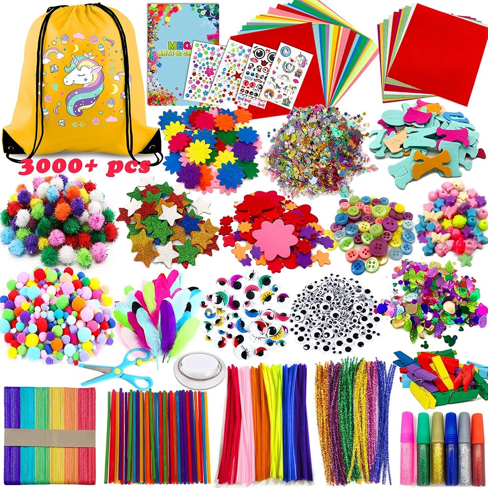Chennyfun Arts and Crafts Kit 3000+ Pieces Kids 4-12 Unicorn Storage Bag