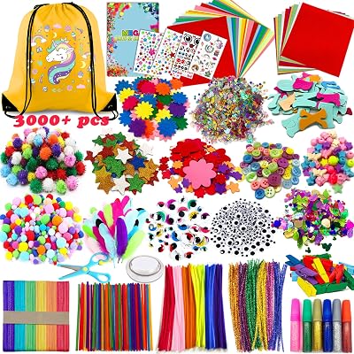 Chennyfun Arts and Crafts Kit 3000+ Pieces Kids 4-12 Unicorn Storage Bag