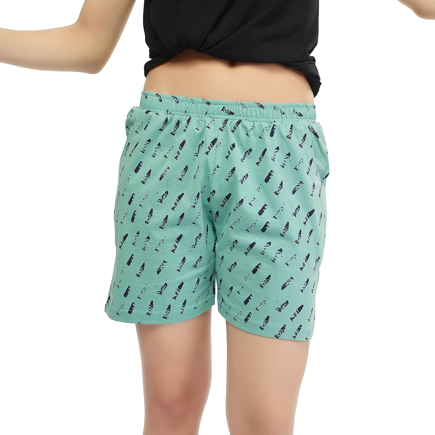 zeyo women's cotton pastel green bermuda printed shorts
