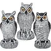 3-Pack Owl Decoys for Bird Deterrent - Weatherproof Bird Repellent Devices for Outdoor Use - Plastic Owls to Scare Birds Away and Control Garden Pests
