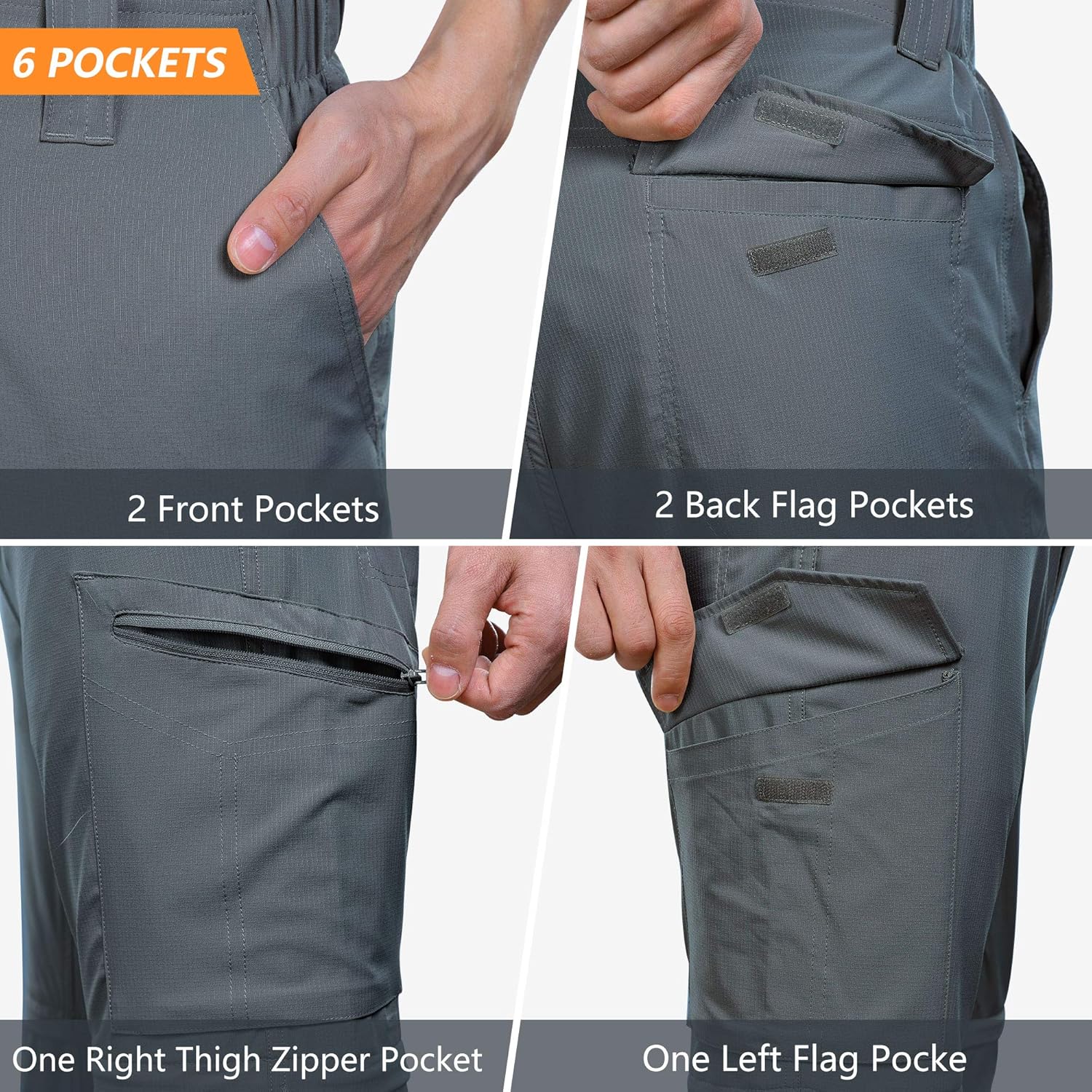 33,000ft Men's Convertible Hiking Pants, Quick Dry Stretch Zip-Off Pants, Lightweight Cargo Pants for Camping, Fishing: Clothing
