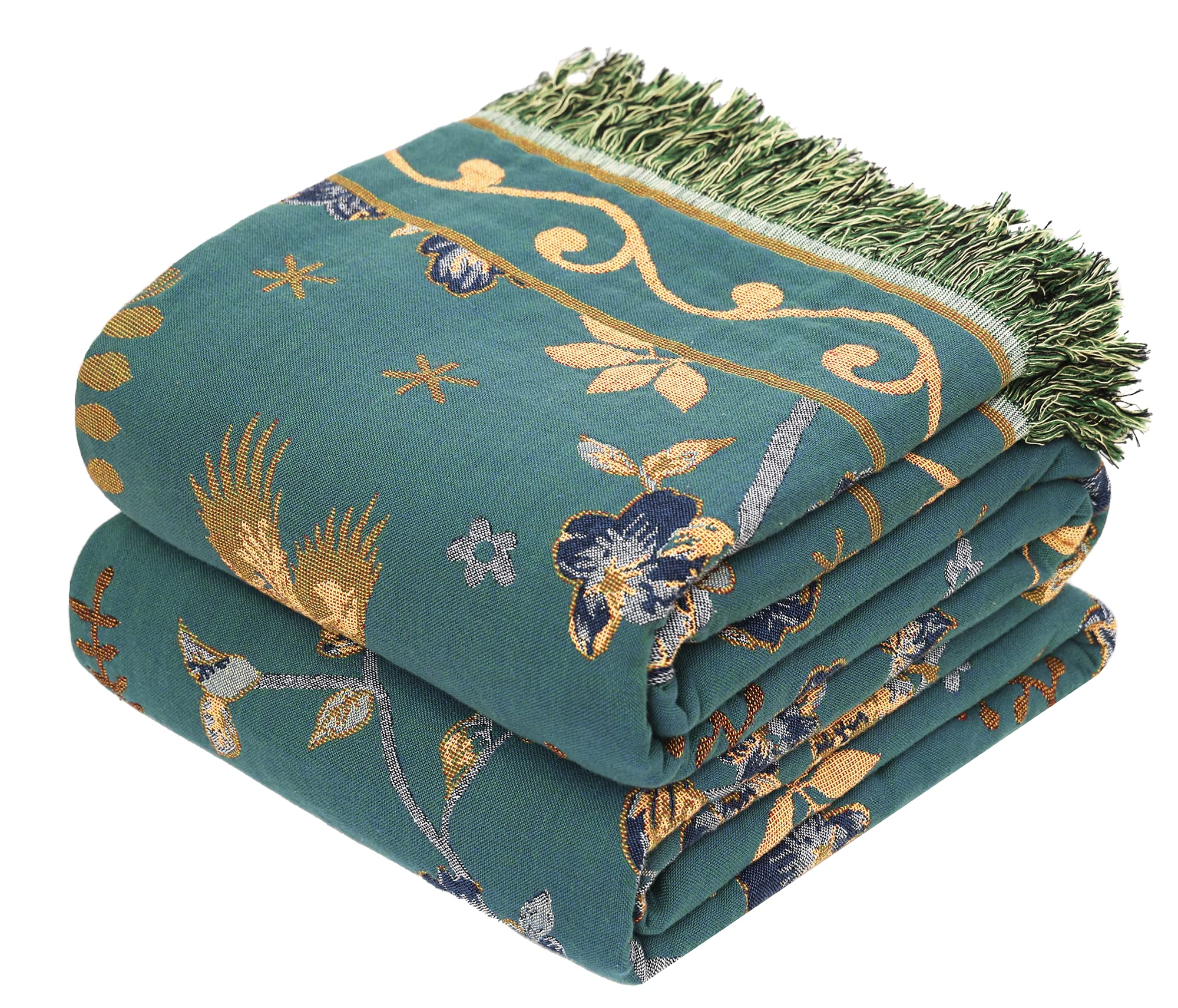 VANJOROY Bohemian Sofa Large Bed Throw Blanket King, 100% Organic Cotton Soft Double-sided Throw for 2 3 Seater Settees Armchair Couch and Bedspread.230x250cm-Teal/Slightly green — image 1