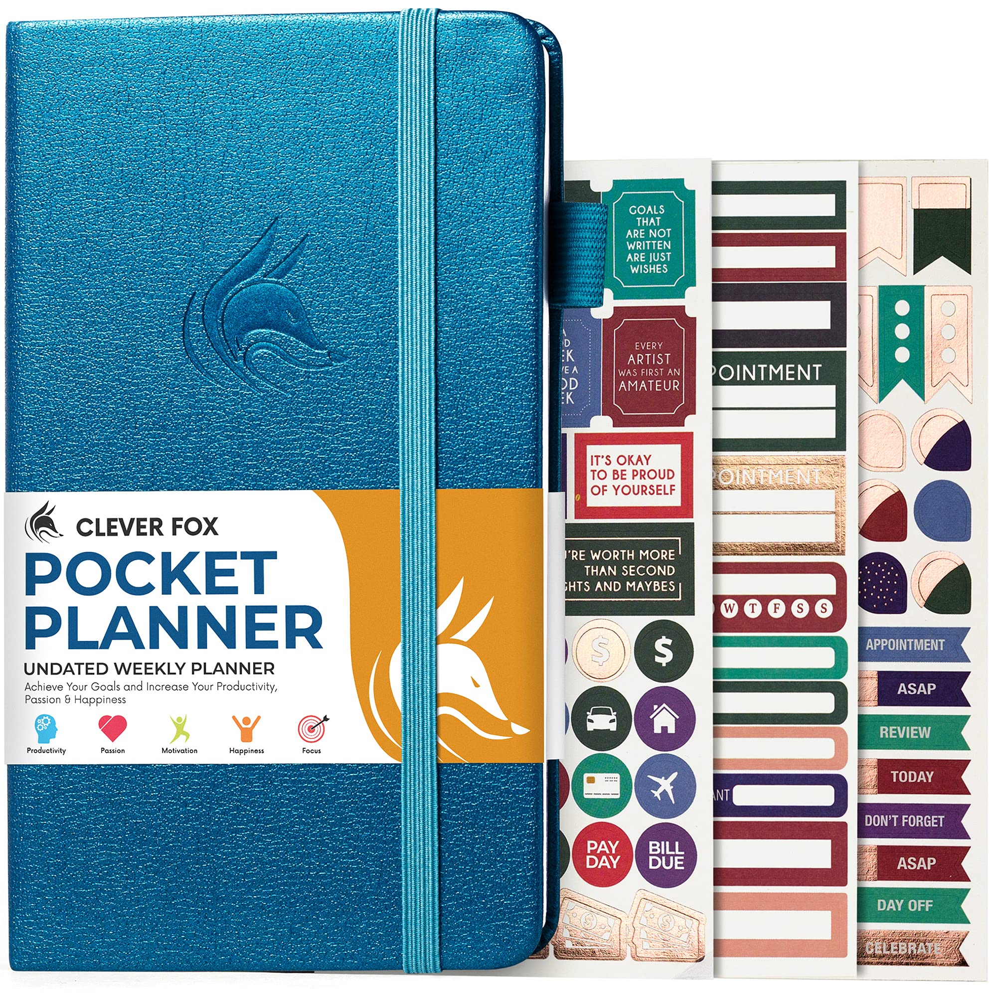Clever Fox Pocket Planner Weekly – Undated Monthly Goal Plan and Calendar, Mini Planner Perfect for Purse, 10x17.5cm (Mystic Blue) — image 1