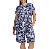 Karen Neuburger womens Plus Size Keyhole Short Sleeve Top and Bermuda Short Pajama Set