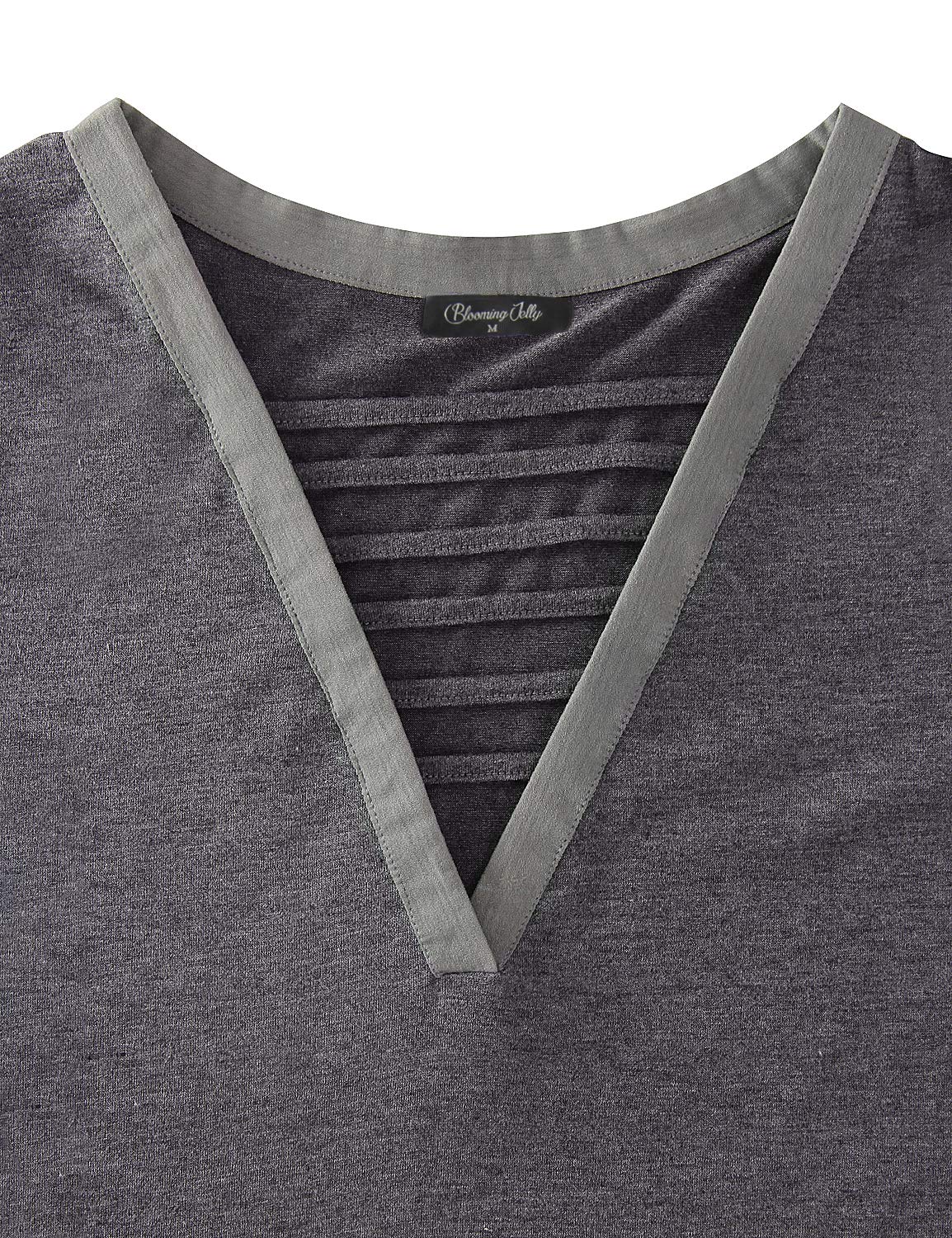 Blooming Jelly Women\'s Deep V Neck Short Sleeve T Shirt Basic Cut Out Lace Up Top Bandage Color Block Tee(Grey, XL)