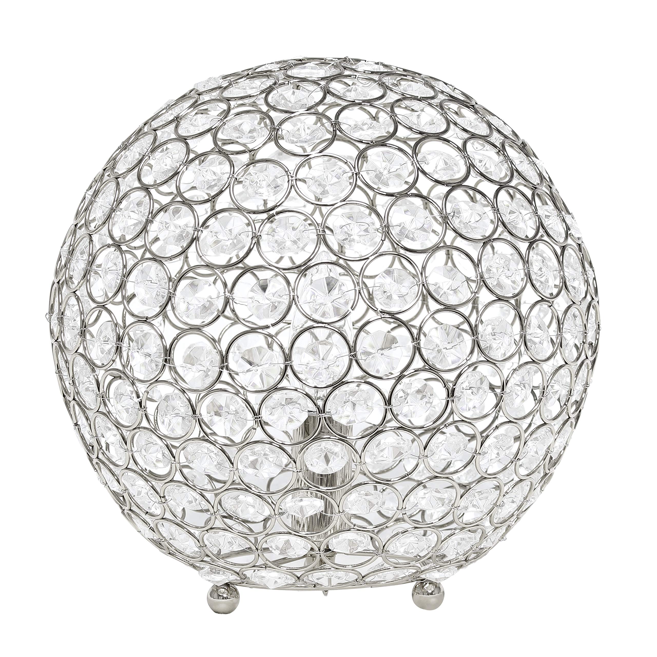 Elegant Designs LT1067-CHR 10" Elipse Crystal Collection Metal Crystal Ball Sequin Table Desk Lamp for Accent Lighting, Décor, Living Room, Chrome Image