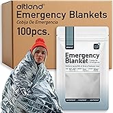 Altland 100 Pack of Emergency Foil Blankets - Bulk Heat Reflective Blankets for Winter Survival Kits, Disaster Preparedness, 