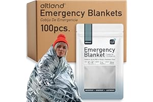 Altland 100 Pack of Emergency Foil Blankets - Bulk Heat Reflective Blankets for Winter Survival Kits, Disaster Preparedness, 