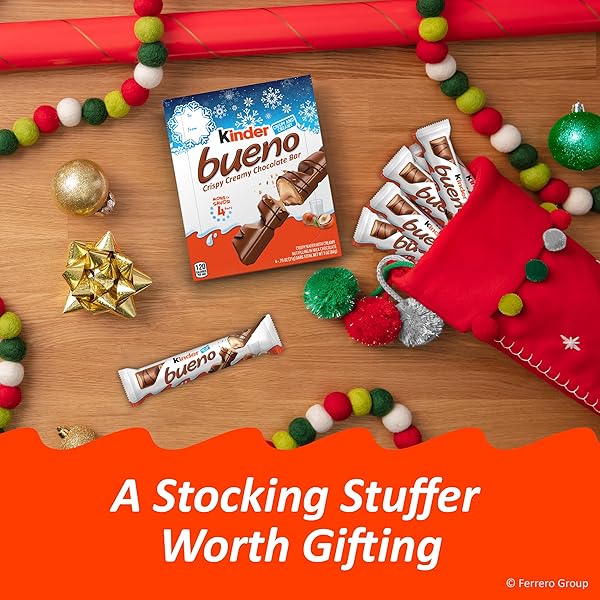 KINDER BUENO, CRISPY CREAMY CHOCOLATE BARS WITH HAZELNUT CREAM, STOCKING STUFFERS, INDIVIDUALLY WRAPPED, 10 – PACK, 3 OZ EACH
