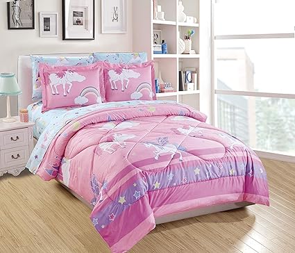 Amazon Com Linen Plus Full Size 7pc Comforter Set For Girls Teens