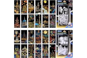 PAITUEND Scratch Art Rainbow Painting Bookmarks Set-Creative Arts and Crafts for Adults & Kids,Scratch Painting DIY Paper Craft Kit,Foil Engraving Creative Gift 6.2''x2.8''(24Pcs)(City Series2)