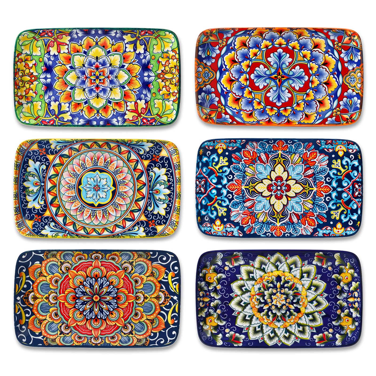 Photo 1 of vancasso Simi 6-Piece Ceramic Salad Plates Set - 8.5 Inch, Rectangular Dessert Plates for Sushi, Appetizer, Cake - Microwave & Oven Safe, Porcelain Plates for Kitchen Decor