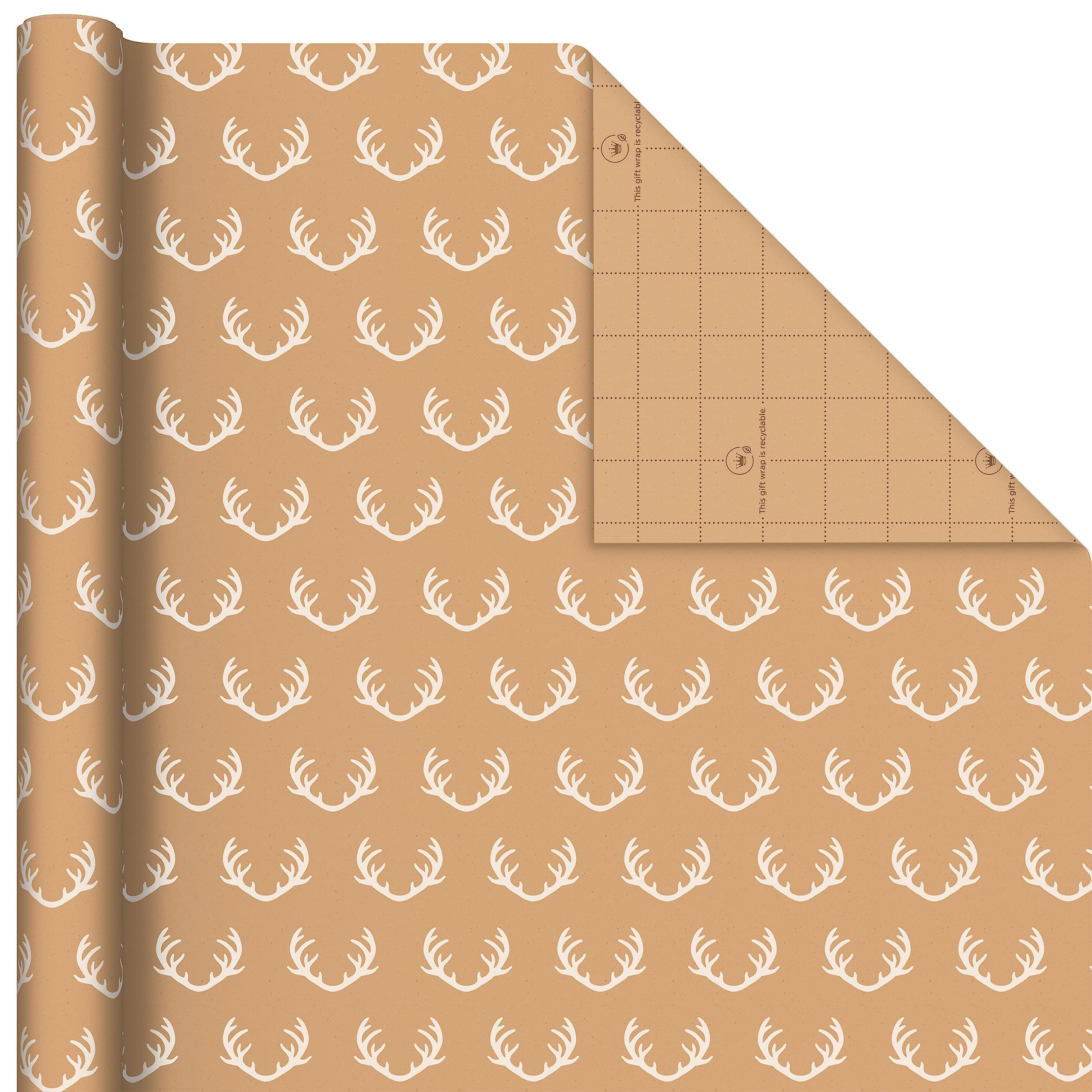 Hallmark Christmas Wrapping Paper Rolls - Minimalist Brown Kraft Trees, Antlers, Snowflakes Gift Wrap Paper (3 Rolls: 90 sq. ft. ttl.) for Holiday Parties, Hanukkah, Winter Weddings