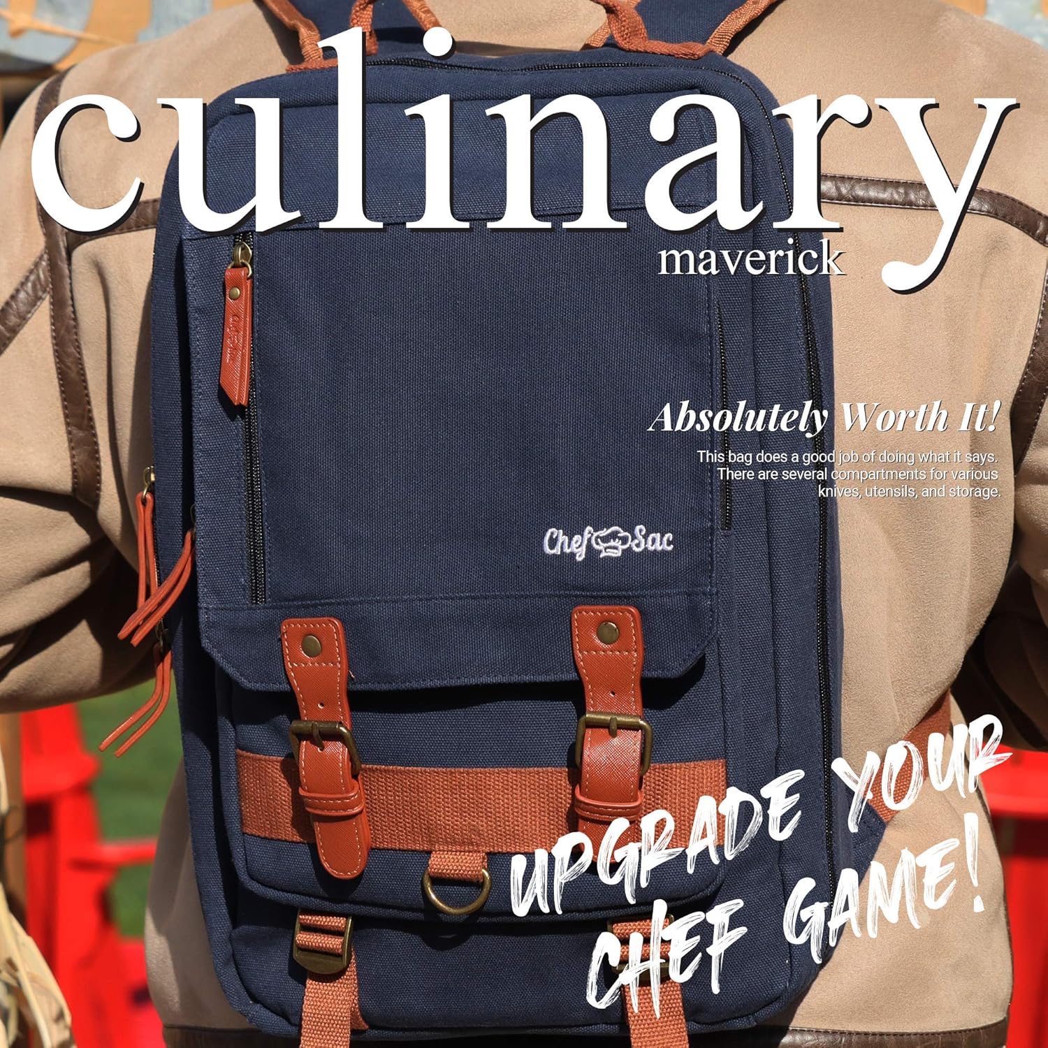 Chef Knife Bag Retro Backpack | 20+ Slots for Knives and Chef Tools | Knife Carrying Case with Hidden Back Pocket for Tablet | Sturdy Knife Bags For Chefs & Culinary Students | Premium Canvas (Blue): Kitchen & Dining