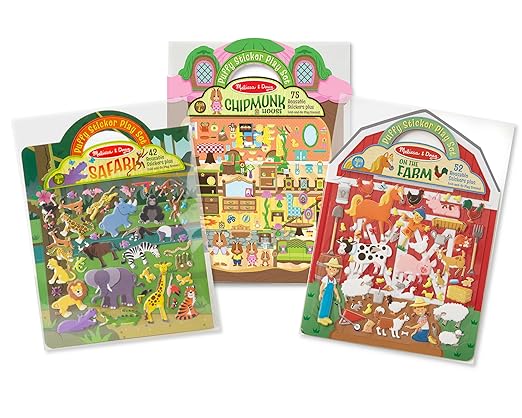 Puffy Sticker Activity Books Set - Farm, Safari, and Chipmunk