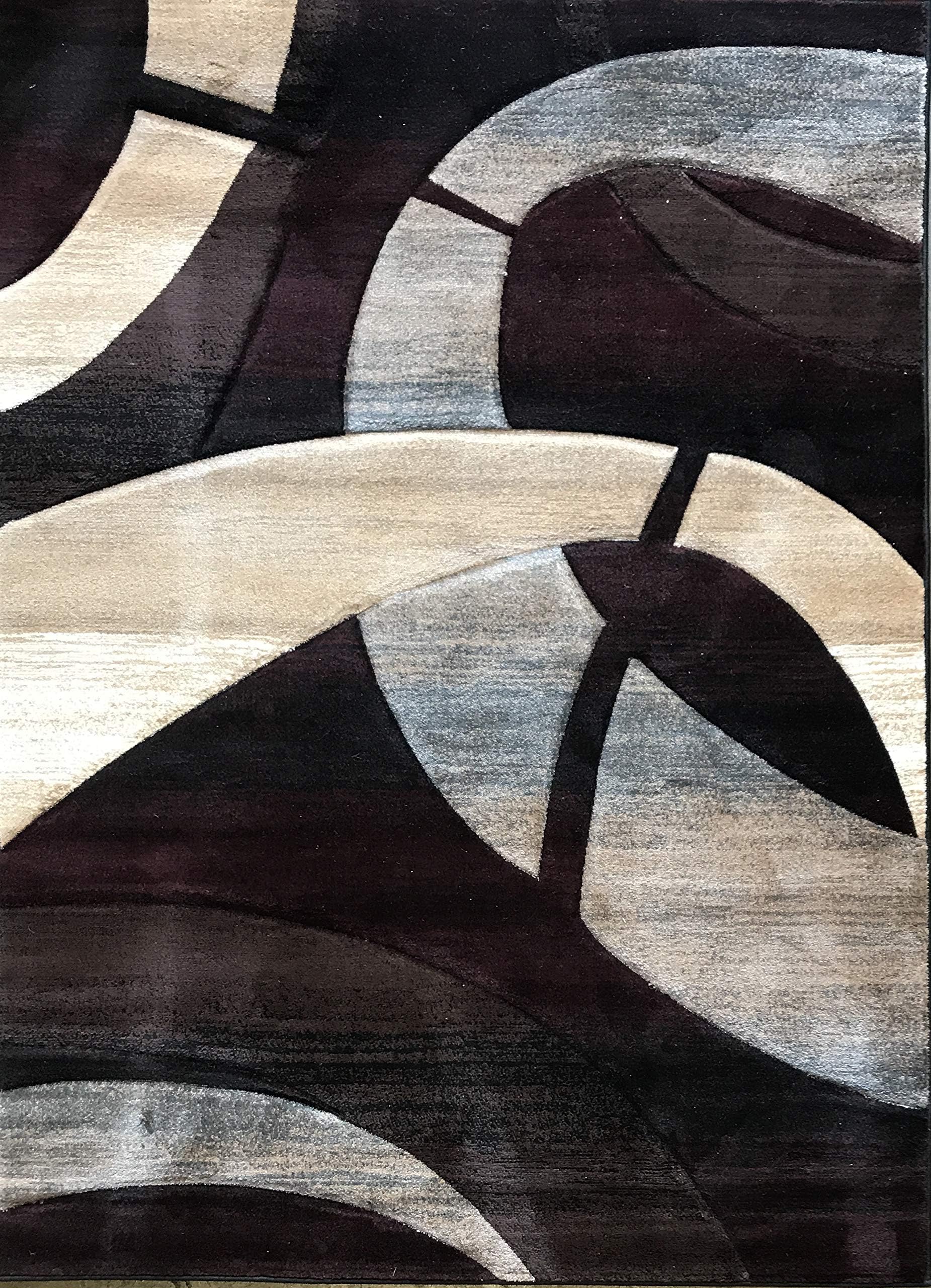 Modern Area Rug Burgundy Brown Black Blue & Beige Contemporary Sculpture Design 248 (8 Feet X 10 Feet 6 Inch)