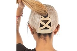 Funky Junque Criss Cross Hat Womens Baseball Cap Distressed Ponytail Messy Bun Trucker Ponycap