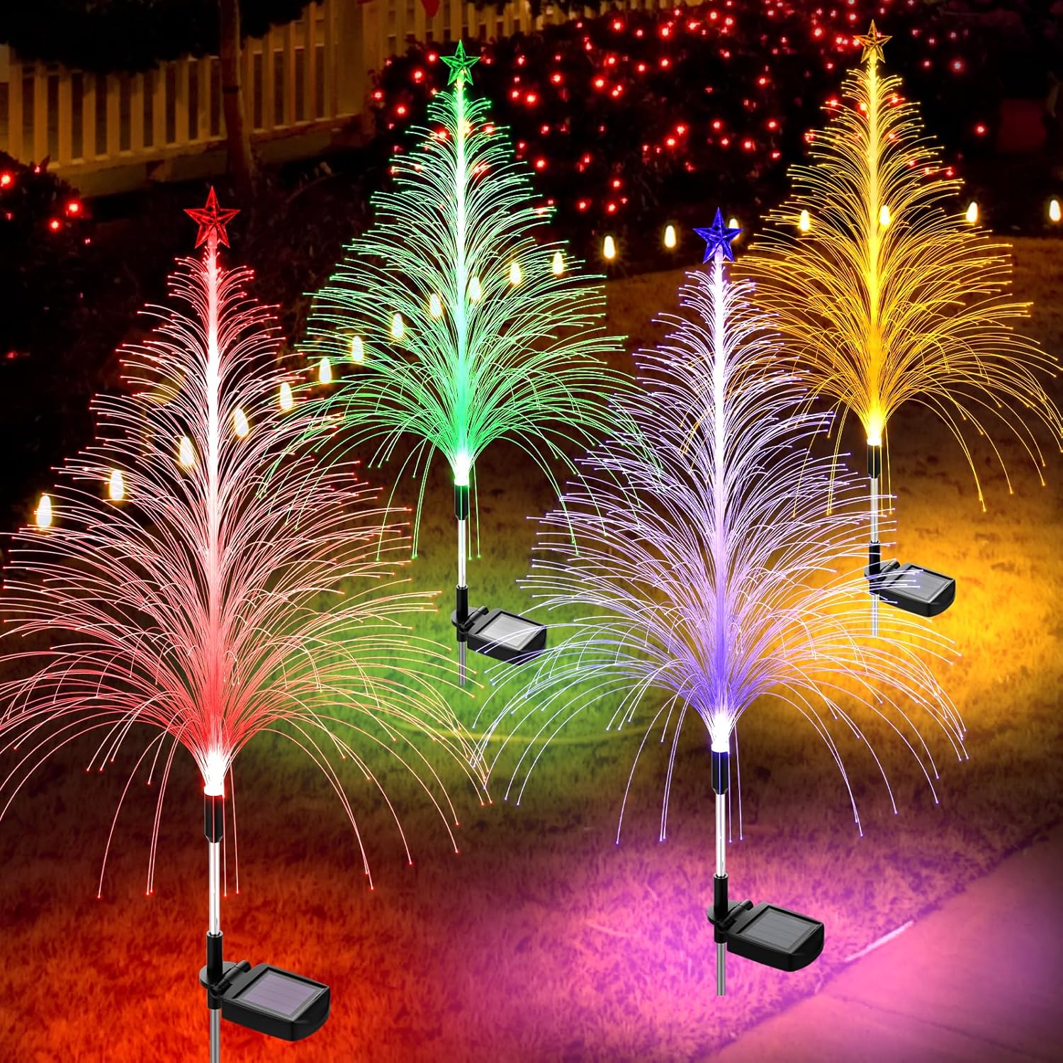 Lighting - innerthermo 2 Packs Christmas Tree Solar Garden Light with Multi-Colored Change, Intelligent Light Control System Garden Solar Light, Solar Light for Garden, Yard, Christmas and Festival Decoration