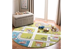 SAFAVIEH Carousel Kids Collection 8' Round Green/Ivory CRK192Y Neighborhood Road Non-Shedding Playroom Nursery Bedroom Area Rug