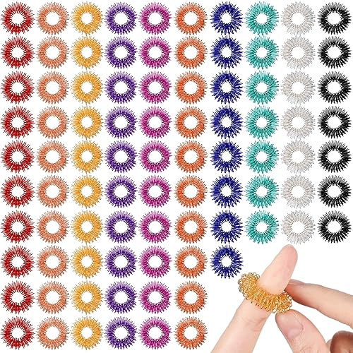 200 Pcs Acupressure Rings Spiky Sensory Finger Rings Stress Relief