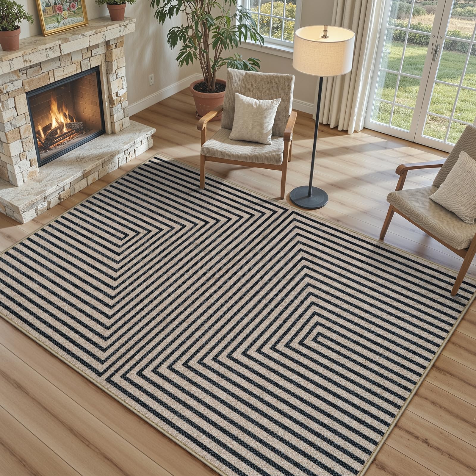 Photo 1 of Collive Washable Easy Jute Living Room Rug, 4x6 Modern Washable Geometric Area Rugs for Dining Room, Non Slip Kitchen Carpet Farmhouse Indoor Outdoor Mats for Bedroom Kids Room Office Outside