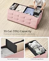 SONGMICS Storage Ottoman Foldable 110 cm Velvet Pink Foot Rest Cube 300 kg view 5