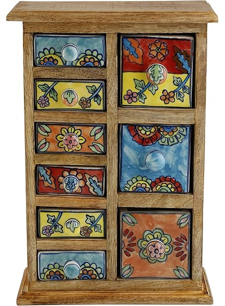 Amazon Com Curios Tea Coffee Sugar 3 Drawer Brown Wood Apothecary