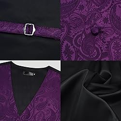 GUSLESON Purple Mens Vest Tie and Bow Tie Set