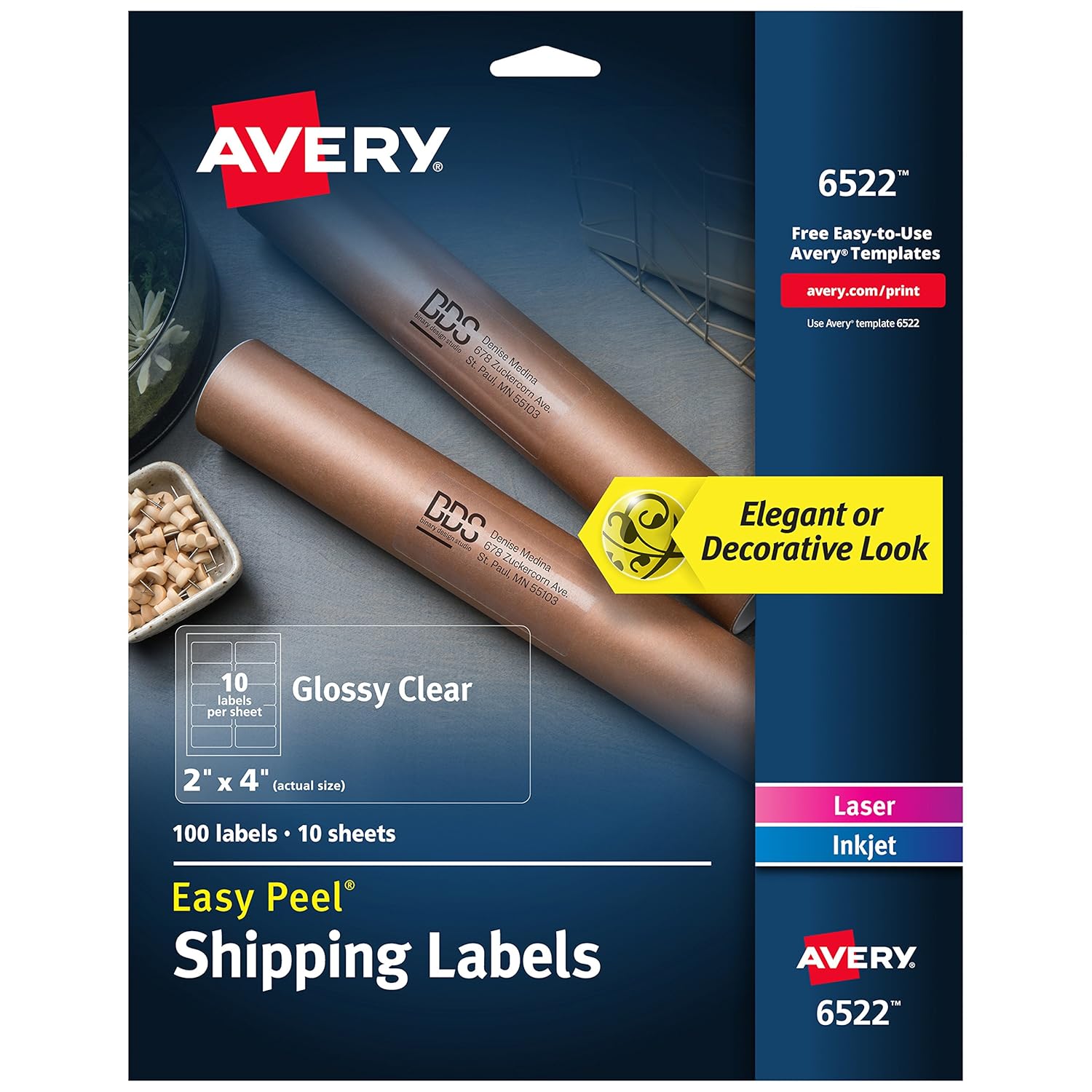 Avery Glossy Crystal Clear Address Labels for Laser & Inkjet Printers, 2" x  4", 100 Labels (6522): Amazon.co.uk: Office Products